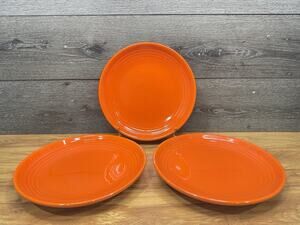 Bauer Pottery 2000 Los Angeles Ringware 11.25" Dinner Plates Poppy Orange ~3 Pc